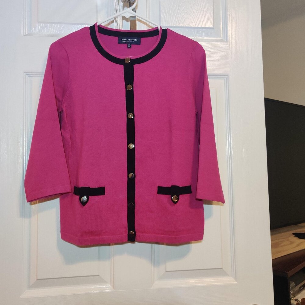 Jones New York bright pink knit sweater jacket